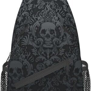 Skull Sling Bag,Victorian Gothic Sling Backpack Black Crossbody Bag Men Casual S